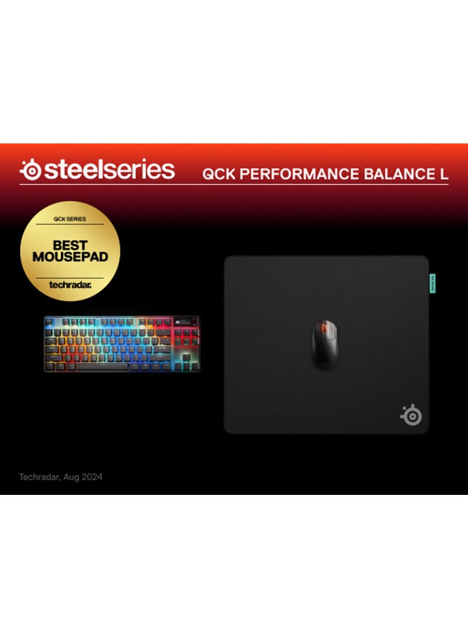 steelseries - SteelSeries QcK L Performance Balance Gaming Mousepad, Extra density for a smooth glide, Low-profile edge stitching, Non-slip neoprene rubber base, 490 x 420 mm size, FPS, MOBAs, RTS, MMO - Black - Image 1