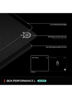 steelseries SteelSeries QcK L Performance Balance Gaming Mousepad, Extra density for a smooth glide, Low-profile edge stitching, Non-slip neoprene rubber base, 490 x 420 mm size, FPS, MOBAs, RTS, MMO - Black  - Image 3