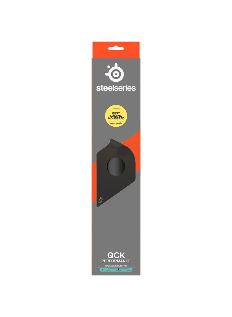 QcK L Performance Balance Gaming Mousepad, Extra density for a smooth glide, Low-profile edge stitching, Non-slip neoprene rubber base, 490 x 420 mm size, FPS, MOBAs, RTS, MMO - Black