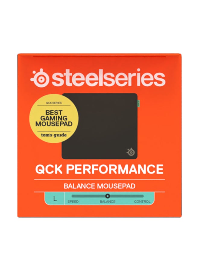 QcK L Performance Balance Gaming Mousepad, Extra density for a smooth glide, Low-profile edge stitching, Non-slip neoprene rubber base, 490 x 420 mm size, FPS, MOBAs, RTS, MMO - Black