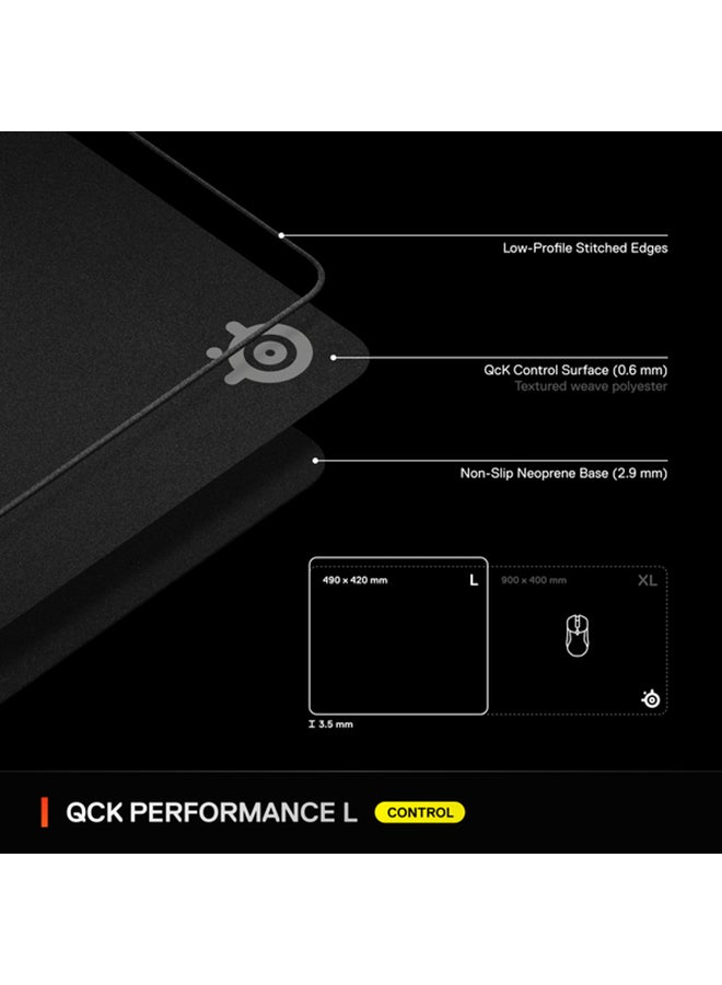 steelseries - SteelSeries QcK L Performance Control Gaming Mousepad, Extra density for a smooth glide, Low-profile edge stitching, Non-slip neoprene rubber base, 490 x 420 mm size,  FPS, MOBAs, RTS, MMO - Black - Image 1
