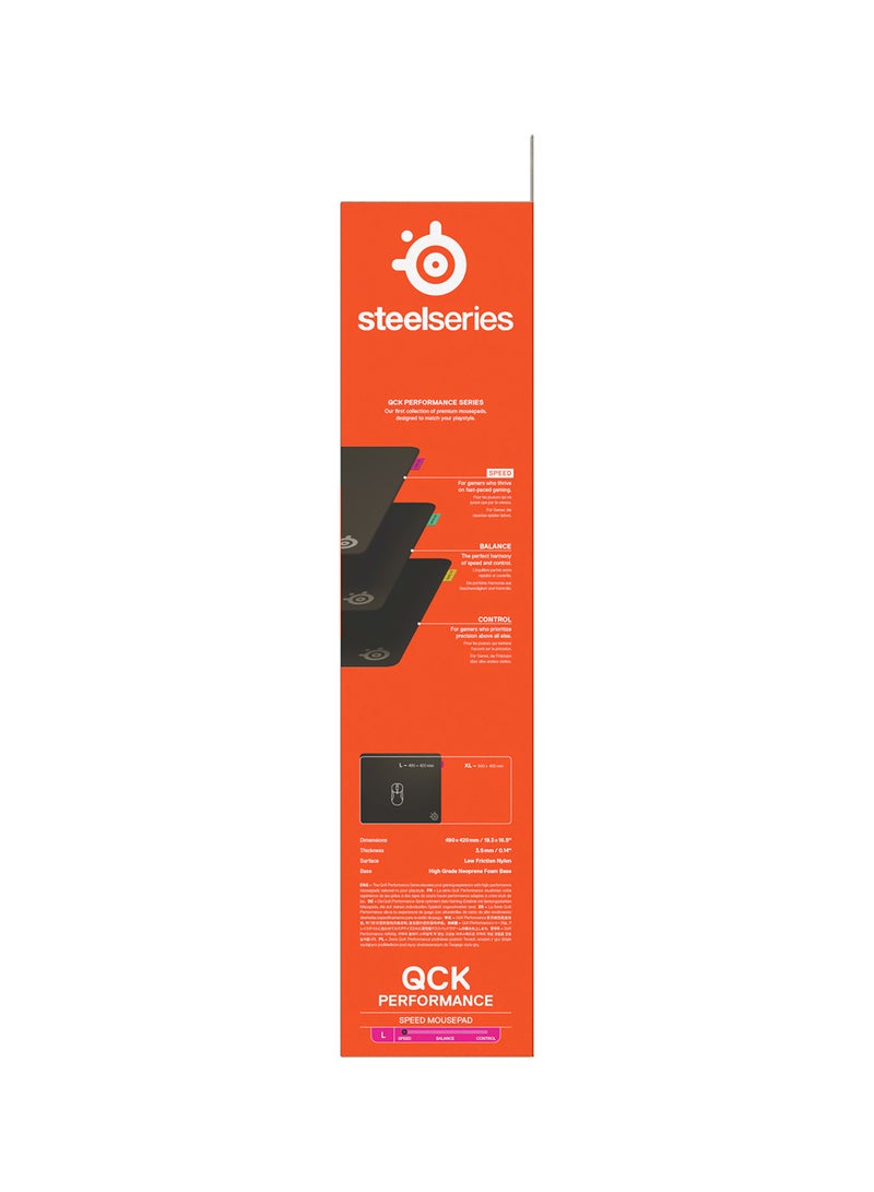 SteelSeries QcK L Performance Speed Gaming Mousepad, Extra density for a smooth glide, Low-profile edge stitching, Non-slip neoprene rubber base, 490 x 420 mm size, FPS, MOBAs, RTS, MMO - Black