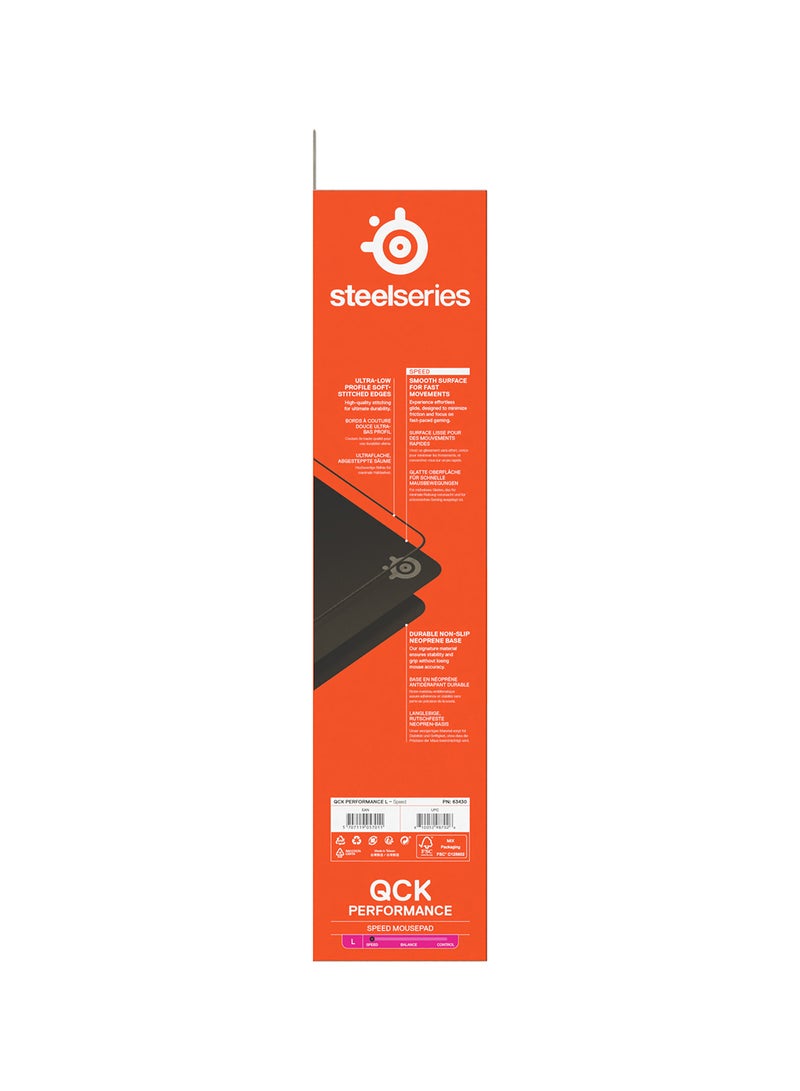 SteelSeries QcK L Performance Speed Gaming Mousepad, Extra density for a smooth glide, Low-profile edge stitching, Non-slip neoprene rubber base, 490 x 420 mm size, FPS, MOBAs, RTS, MMO - Black