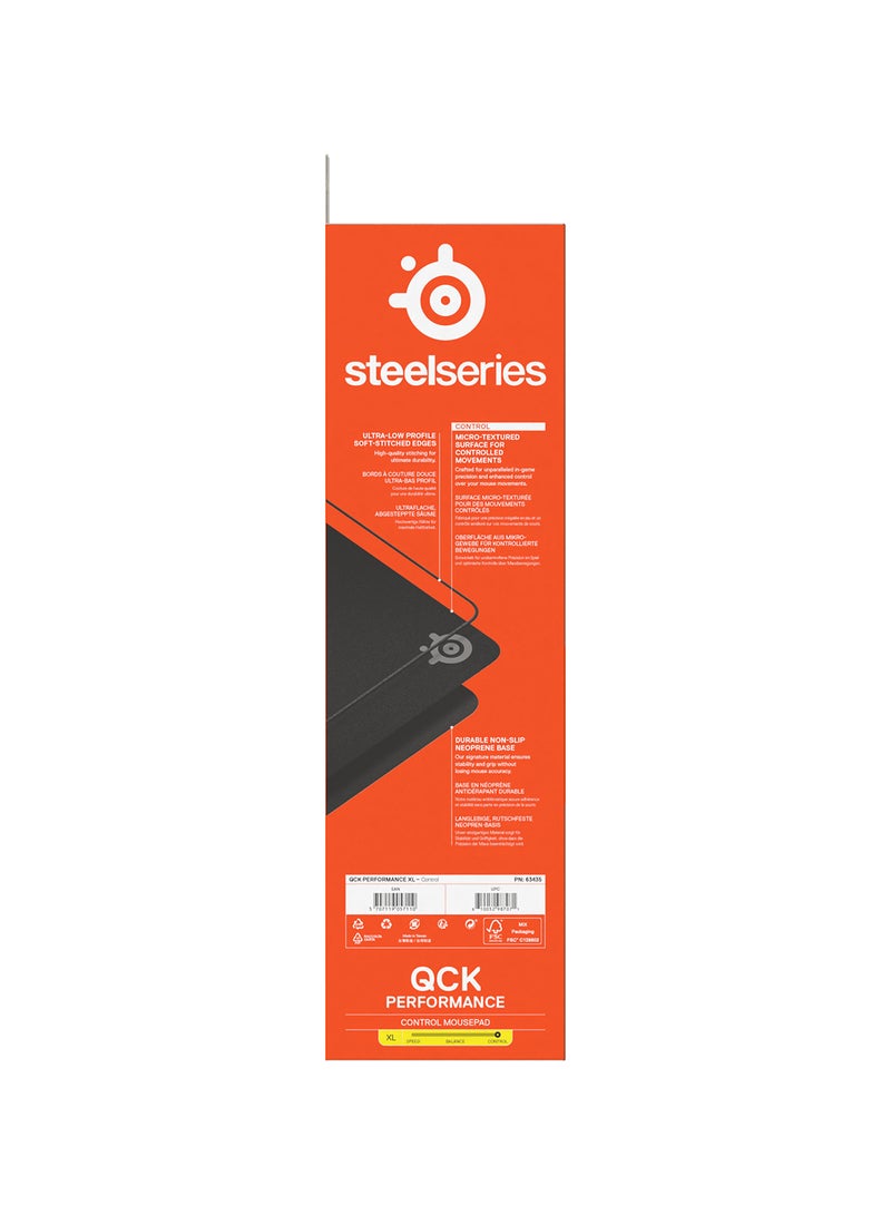 QcK XL Performance Control Gaming Mousepad, Extra density for a smooth glide, Low-profile edge stitching, Non-slip neoprene rubber base, 900 x 400 mm size, FPS, MOBAs, RTS, MMO - Black