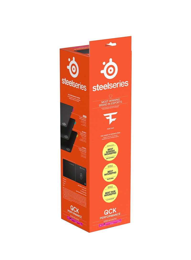 steelseries - SteelSeries QcK XL Performance Speed Gaming Mousepad, Extra density for a smooth glide, Low-profile edge stitching, Non-slip neoprene rubber base, 900 x 400 mm size,  FPS, MOBAs, RTS, MMO - Black - Image 1