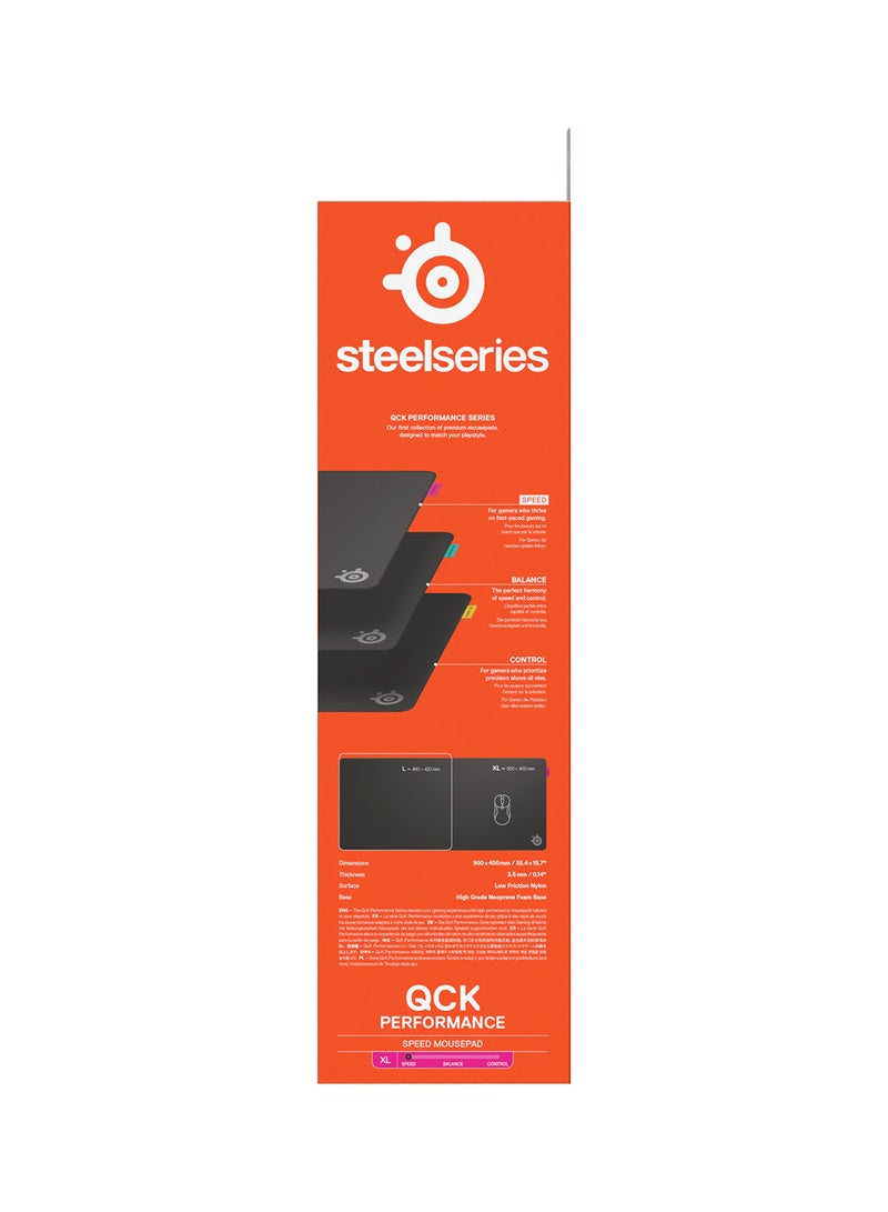 steelseries - SteelSeries QcK XL Performance Speed Gaming Mousepad, Extra density for a smooth glide, Low-profile edge stitching, Non-slip neoprene rubber base, 900 x 400 mm size,  FPS, MOBAs, RTS, MMO - Black - Image 1