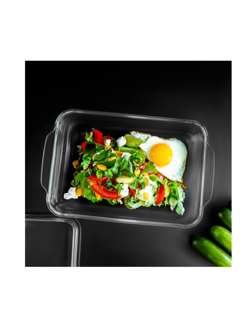 رويال فورد - Royalford 3 L Glass Baking Dish with Lid-RF12194/ Rectangular Tray Perfect for Baking and Serving/ Casserole with Easy Grab Handles and Knob Transparent - Image 1