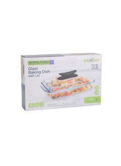 Royalford 3 L Glass Baking Dish with Lid-RF12194/ Rectangular Tray Perfect for Baking and Serving/ Casserole with Easy Grab Handles and Knob Transparent - pnsku/N70152130V/45/_/1739450720/c73da4e4-3c79-45a2-add2-de5a568d6d1f