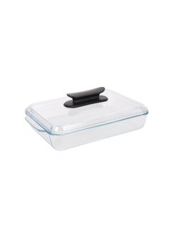 Royalford Royalford 3 L Glass Baking Dish with Lid-RF12194/ Rectangular Tray Perfect for Baking and Serving/ Casserole with Easy Grab Handles and Knob Transparent  - Image 1