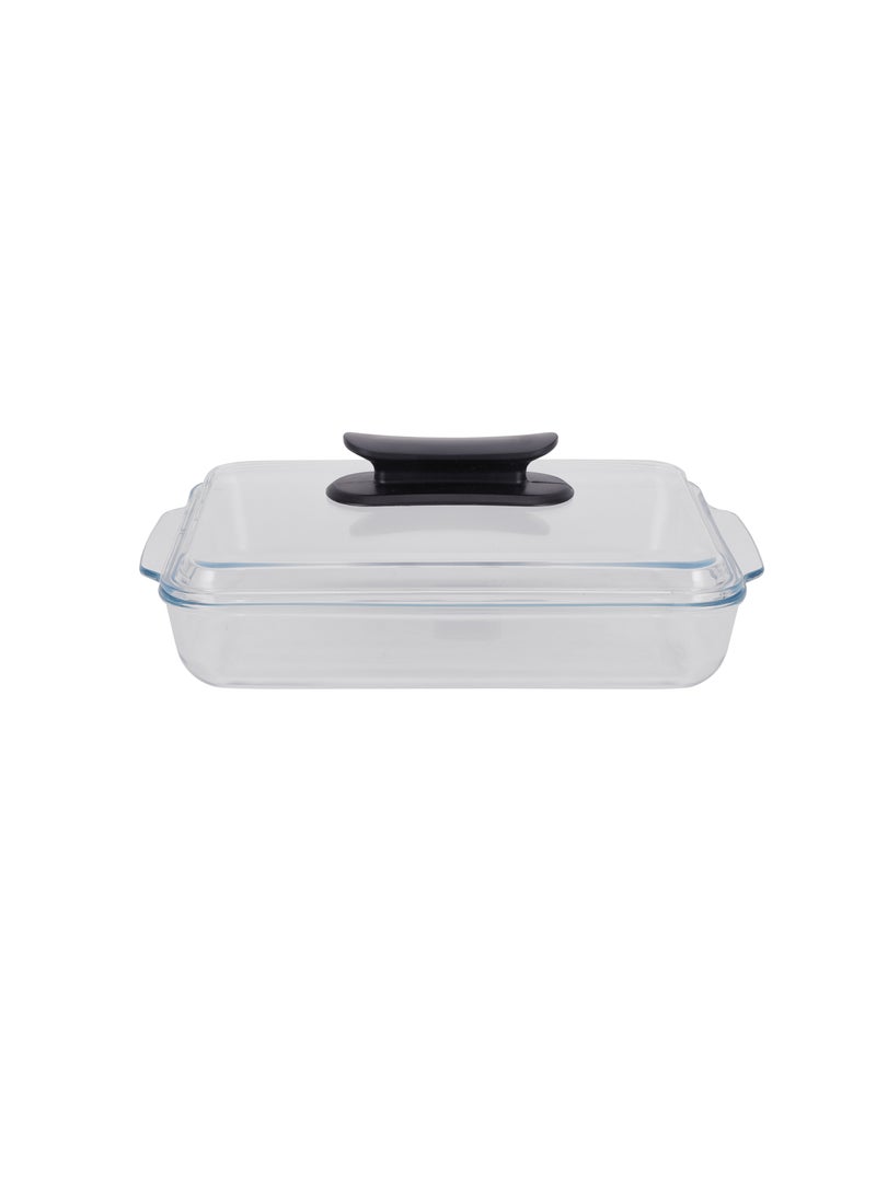 Royalford Royalford 3 L Glass Baking Dish with Lid-RF12194/ Rectangular Tray Perfect for Baking and Serving/ Casserole with Easy Grab Handles and Knob Transparent  - Image 3