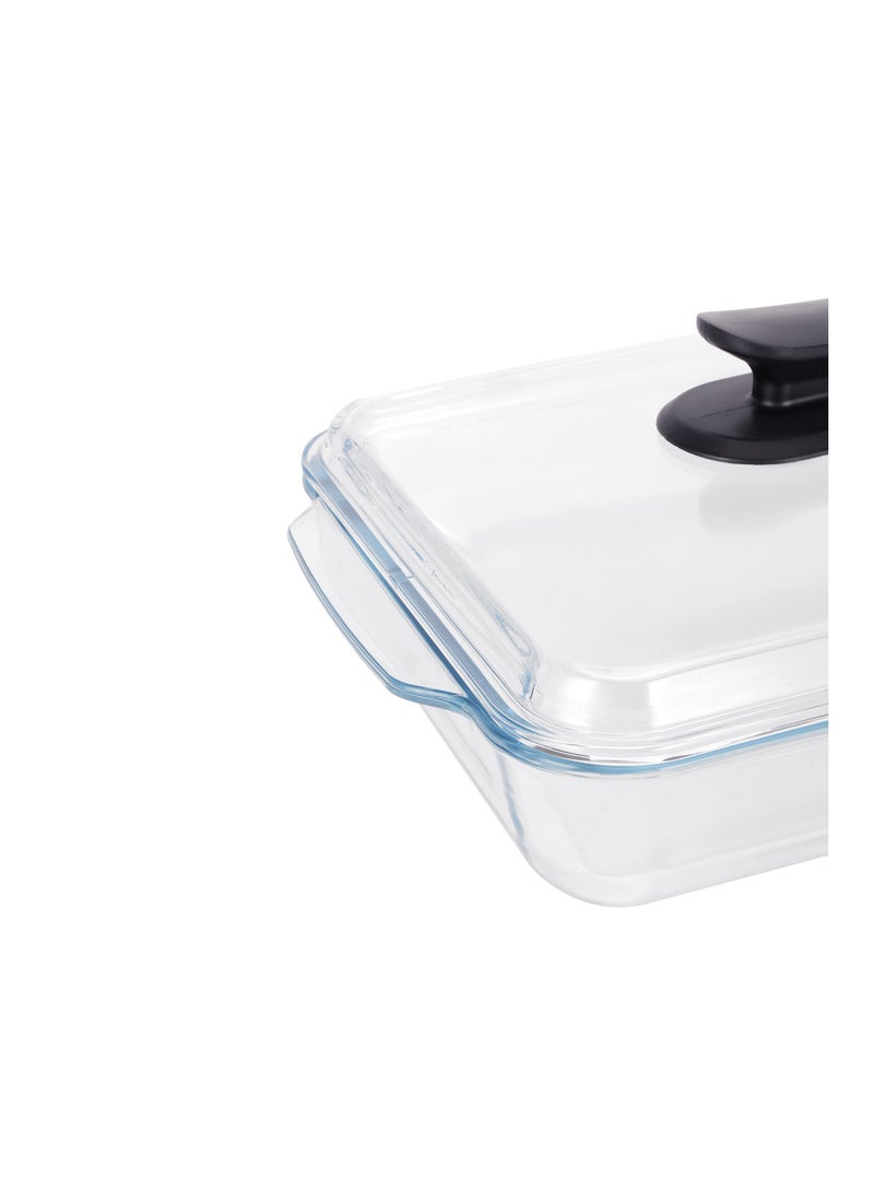 رويال فورد - Royalford 3 L Glass Baking Dish with Lid-RF12194/ Rectangular Tray Perfect for Baking and Serving/ Casserole with Easy Grab Handles and Knob Transparent - Image 1