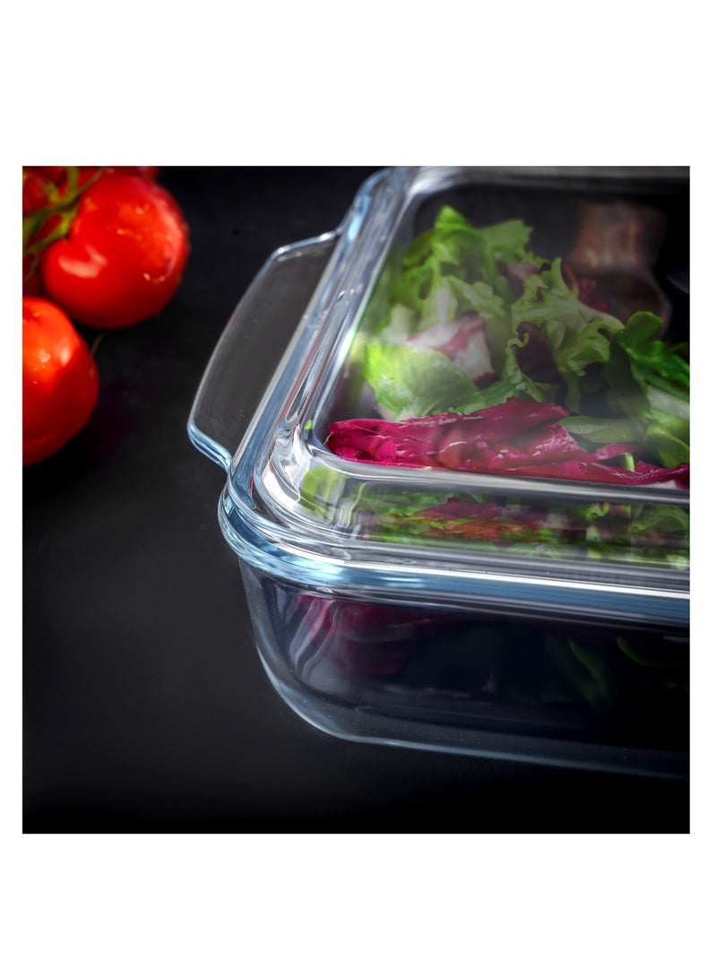 رويال فورد - Royalford 3 L Glass Baking Dish with Lid-RF12194/ Rectangular Tray Perfect for Baking and Serving/ Casserole with Easy Grab Handles and Knob Transparent - Image 1