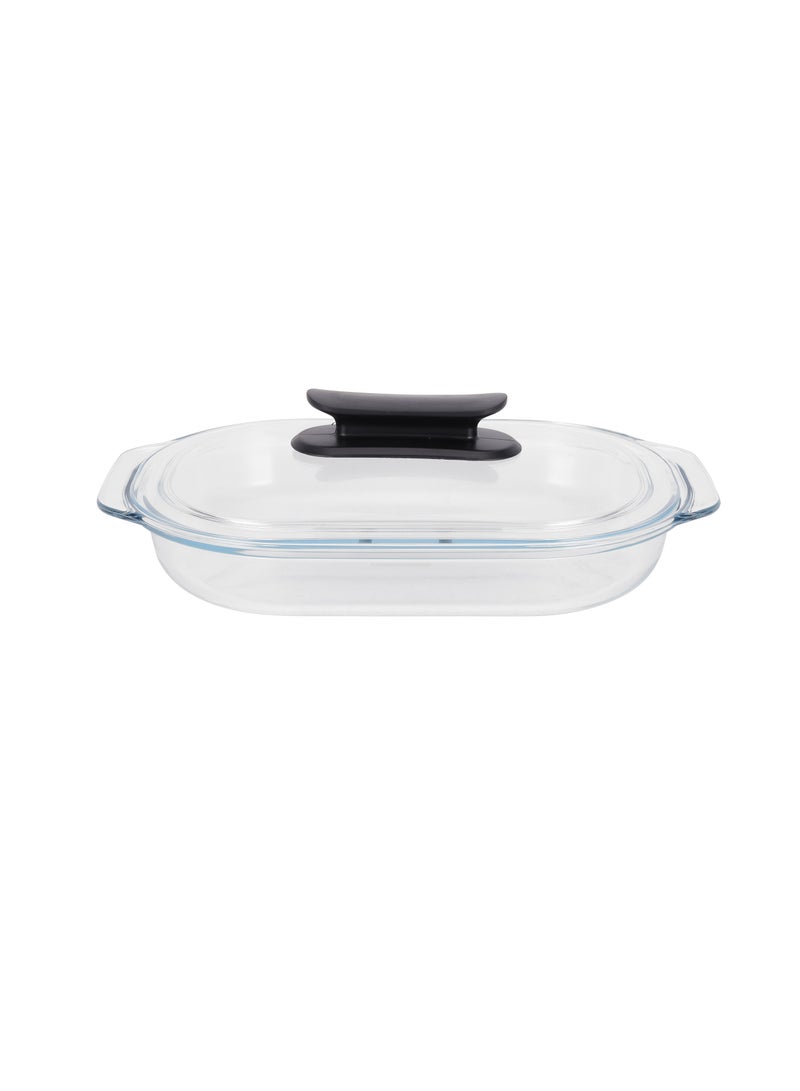 Royalford Royalford 3 L Glass Baking Dish with Lid-RF12195/ Oval Tray Perfect for Baking and Serving/ Casserole with Easy Grab Handles and Knob Clear  - Image 4