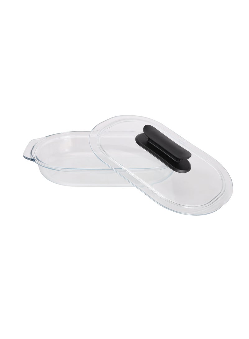 Royalford Royalford 3 L Glass Baking Dish with Lid-RF12195/ Oval Tray Perfect for Baking and Serving/ Casserole with Easy Grab Handles and Knob Clear  - Image 5
