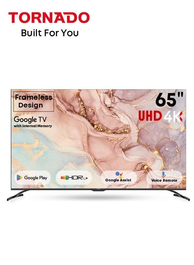 TORNADO 65 Inch 4K ULTRA HD Smart TV, Google TV with Hands Free Voice Control, Built-in Receiver, Dolby Vision Atmos, HDR 10+, Game Mode, Wide Colour Gamut, DTS HD, Google TV Android 65UA3400G Black  - Image 1