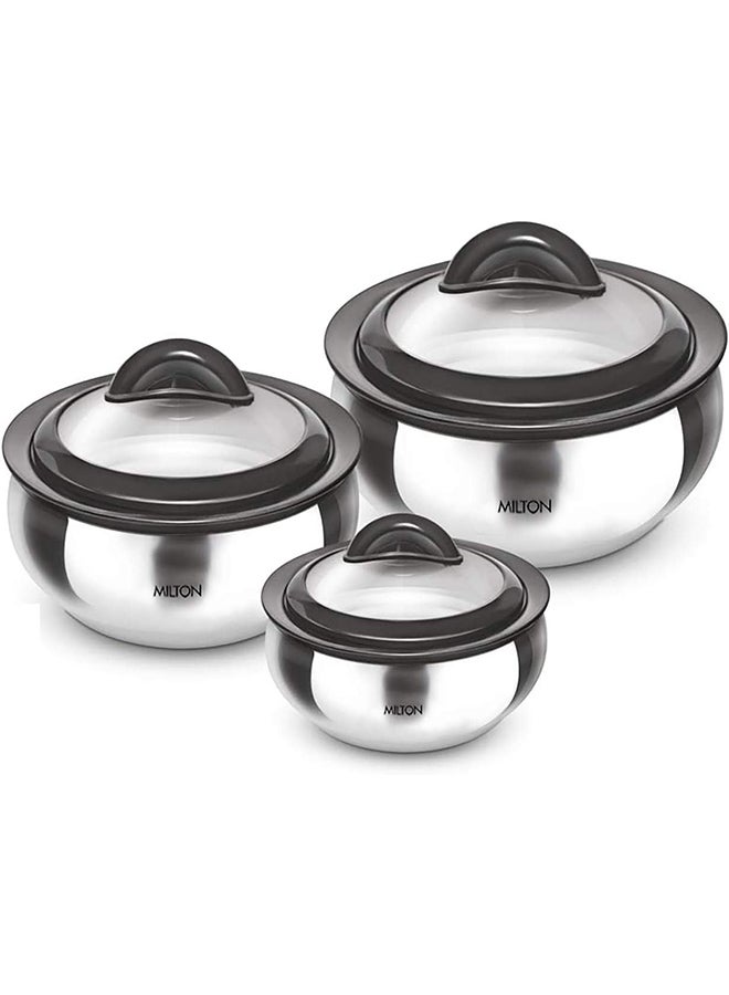 ميلتون 3-Piece Casserole Set (610ml, 1.33L, 1.78L) Double-Walled Insulated Stainless Steel Hotpot, Keeps Food Hot/Cold for Hours, Perfect for Serving Chapati, Roti, Biryani and More - Clarion - Silver Silver  - Image 3