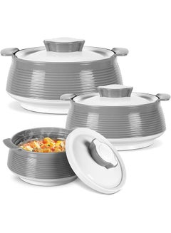 Milton 3-Piece Casserole Set (850ml, 1.35L, 1.85L) Double-Walled Hotpot with PU Insulation & Stainless Steel Inner, Keeps Food Hot/Cold, Perfect for Serving Chapati, Roti & Mandi - Venice Reg - Grey Grey  - Image 1