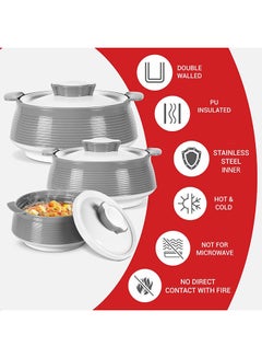 Milton 3-Piece Casserole Set (850ml, 1.35L, 1.85L) Double-Walled Hotpot with PU Insulation & Stainless Steel Inner, Keeps Food Hot/Cold, Perfect for Serving Chapati, Roti & Mandi - Venice Reg - Grey Grey  - Image 3