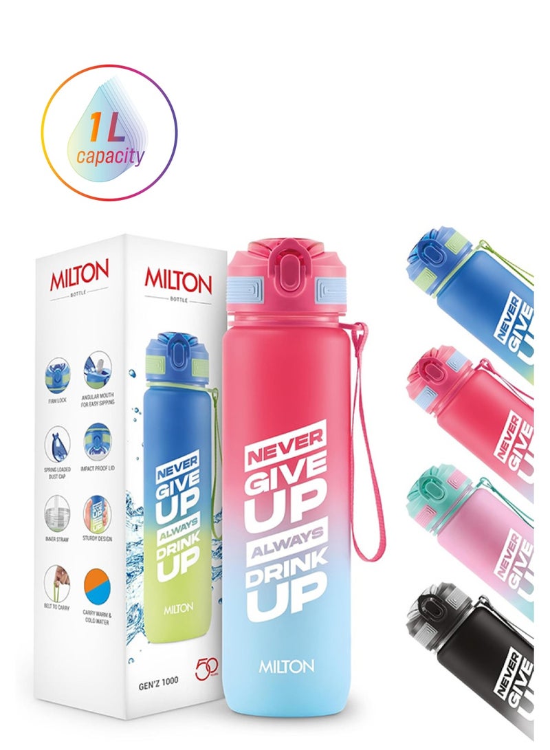 Milton 1000ml Motivational Water Bottle with Straw & Capacity Marker (Never Give Up) – Unbreakable, BPA-Free Plastic Drinking Bottle for Gym, Sports, & Camping for Kids, Men & Women - Gen'Z Red  - Image 1