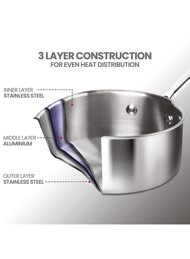 Milton 4-Piece Triply Stainless Steel Cookware Set, Tea Pan 16cm, Fry Pan 22cm, Wok/Kadai with Glass Lid 24cm, Even and Fast Heating, Induction & Gas Ready - Silver Silver  - Image 4