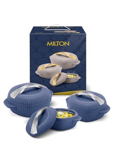 Milton 3-Piece Casserole Set (455ml, 860ml, 1.27L) Double-Walled Hotpot with PU Insulation & Stainless Steel Inner, Keeps Food Hot/Cold, Perfect for Serving Chapati, Roti - Oyster Jr - Royal Blue Royal Blue  - Image 1
