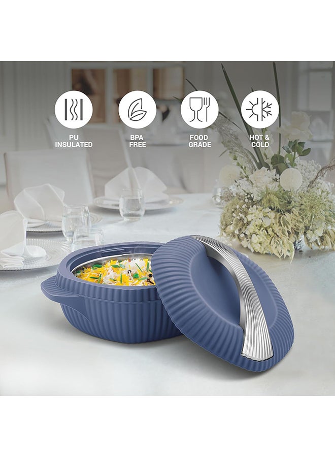 ميلتون 3-Piece Casserole Set (455ml, 860ml, 1.27L) Double-Walled Hotpot with PU Insulation & Stainless Steel Inner, Keeps Food Hot/Cold, Perfect for Serving Chapati, Roti - Oyster Jr - Royal Blue Royal Blue  - Image 3
