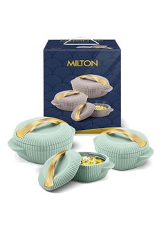 Milton 3-Piece Casserole Set (455ml, 860ml, 1.27L) Double-Walled Hotpot with PU Insulation & Stainless Steel Inner, Keeps Food Hot/Cold, Perfect for Serving Chapati, Roti - Oyster Jr - Light Green Light Green  - Image 1