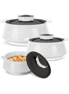Milton 3-Piece Casserole Set (850ml, 1.35L, 1.85L) Double-Walled Hotpot with PU Insulation & Stainless Steel Inner, Keeps Food Hot/Cold, Perfect for Serving Chapati, Roti - Venice Reg - Micro White Micro White  - Image 1