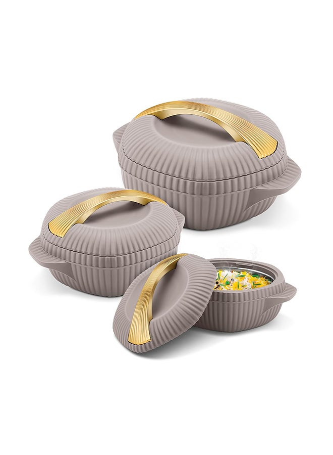 ميلتون 3-Piece Casserole Set (455ml, 860ml, 1.27L) Double-Walled Hotpot with PU Insulation & Stainless Steel Inner, Keeps Food Hot/Cold, Perfect for Serving Chapati, Roti - Oyster Jr - Taupe Taupe  - Image 2
