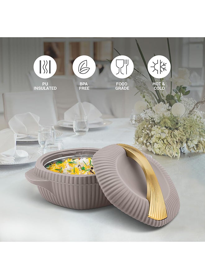 ميلتون 3-Piece Casserole Set (455ml, 860ml, 1.27L) Double-Walled Hotpot with PU Insulation & Stainless Steel Inner, Keeps Food Hot/Cold, Perfect for Serving Chapati, Roti - Oyster Jr - Taupe Taupe  - Image 3