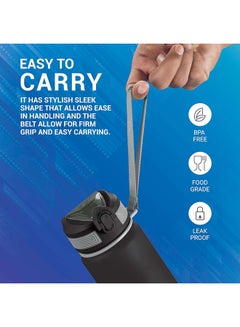Milton 1000ml Motivational Water Bottle with Straw & Capacity Marker (Never Give Up) – Unbreakable, BPA-Free Plastic Drinking Bottle for Gym, Sports, & Camping for Kids, Men & Women - Gen'Z Black  - Image 4