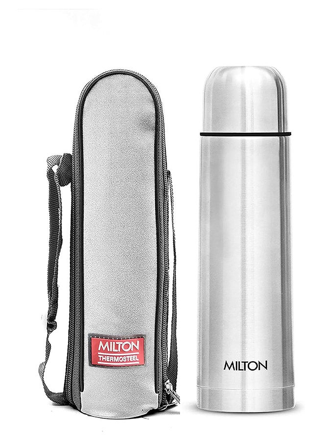 ميلتون 1000ml Thermosteel Flask with Jacket, Keeps Drinks Hot and Cold for 24 Hours, 18/8 Stainless Steel, Double-Walled Vacuum Insulated Water Bottle with Inner Copper Coating - Plain Lid Silver - Image 2