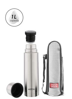 Milton 1000ml Thermosteel Flask with Jacket, Keeps Drinks Hot and Cold for 24 Hours, 18/8 Stainless Steel, Double-Walled Vacuum Insulated Water Bottle with Inner Copper Coating - Plain Lid Silver  - Image 1