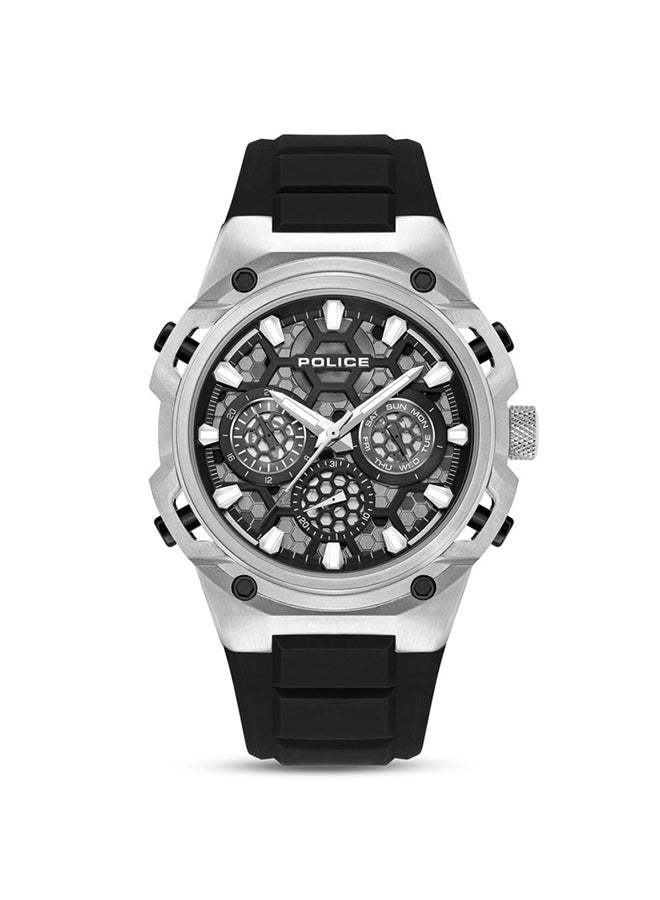 بوليس ساعة تشالنجر 46 مم متعددة الوظائف للرجال مع قرص أسود ورمادي، حزام سيليكون - Image 1