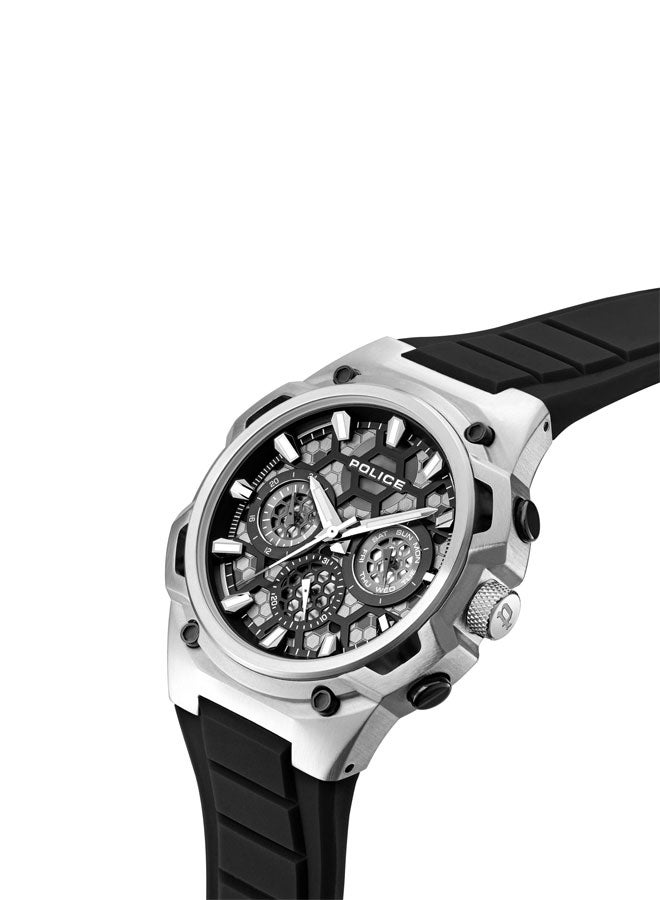 بوليس ساعة تشالنجر 46 مم متعددة الوظائف للرجال مع قرص أسود ورمادي، حزام سيليكون - Image 2