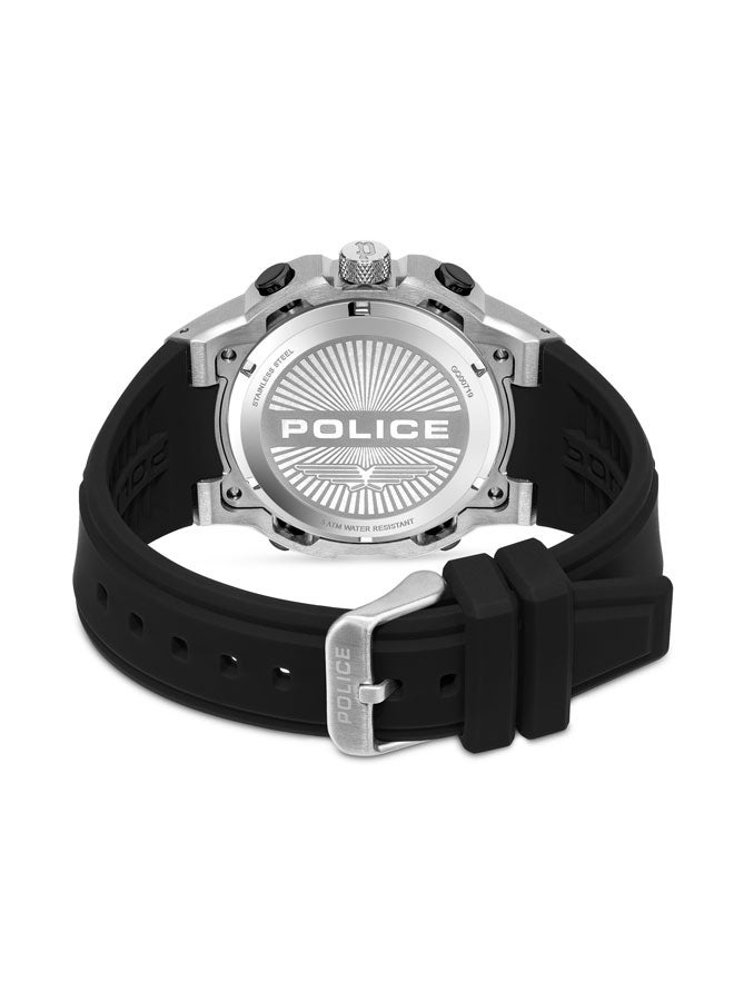 بوليس ساعة تشالنجر 46 مم متعددة الوظائف للرجال مع قرص أسود ورمادي، حزام سيليكون - Image 3