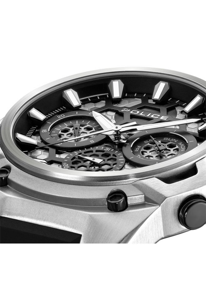 بوليس ساعة تشالنجر 46 مم متعددة الوظائف للرجال مع قرص أسود ورمادي، حزام سيليكون - Image 4