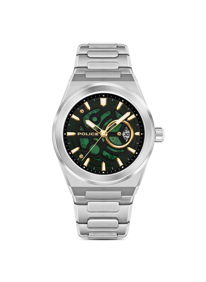 POLICE Men's Ofset Men’s 45mm Watch with Translucent Rich Green Dial, Date Disc, Push-Button 316L Stainless Steel Bracelet  - Image 1