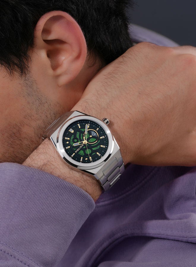 POLICE Men's Ofset Men’s 45mm Watch with Translucent Rich Green Dial, Date Disc, Push-Button 316L Stainless Steel Bracelet  - Image 5