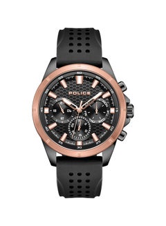 POLICE Men's Motion 45mm Multifunction Watch with Black Honeycomb Texture Dial, IP Rose Gold Topring & Silicone Strap  - Image 1