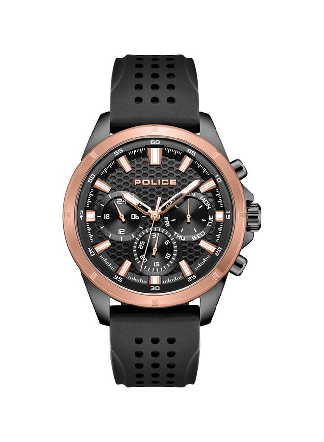 بوليس Men's Motion 45mm Multifunction Watch with Black Honeycomb Texture Dial, IP Rose Gold Topring & Silicone Strap  - Image 1