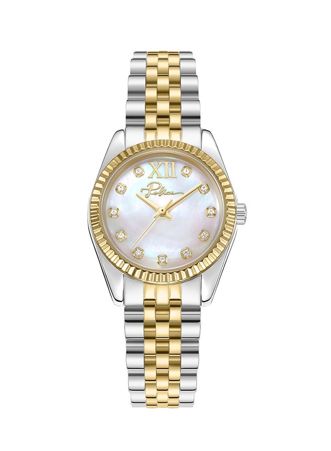 POLICE Women's Flute Women's 28mm Watch with White Mother-of-Pearl Dial, Gold-Plated Coin-Edged Topring & 316L Stainless Steel Bracelet - Image 1