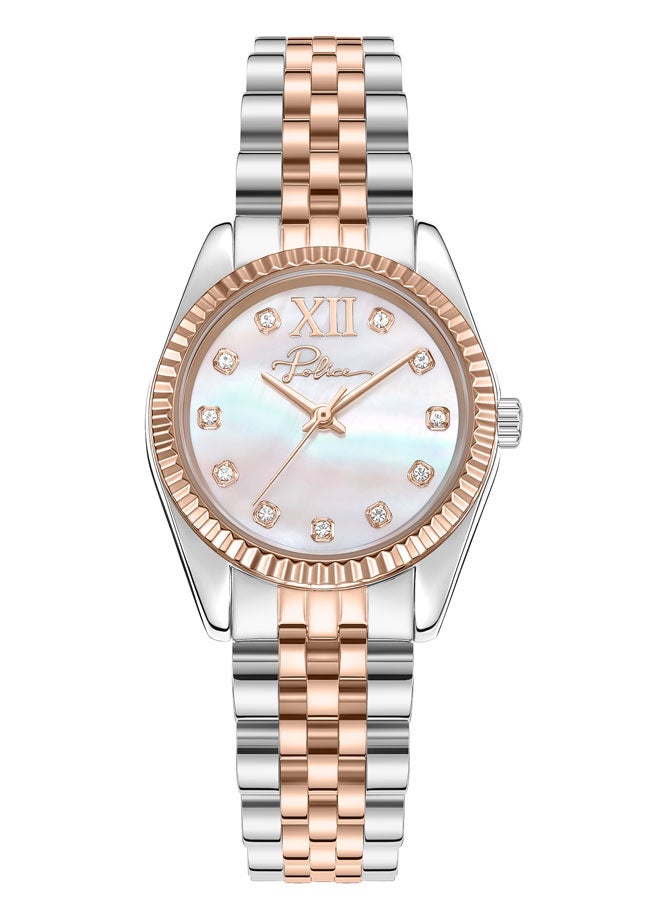POLICE Women's 28mm Watch with White Mother-of-Pearl Dial, Rose Gold Coin-Edged Topring & 316L Stainless Steel Bracelet  - Image 1