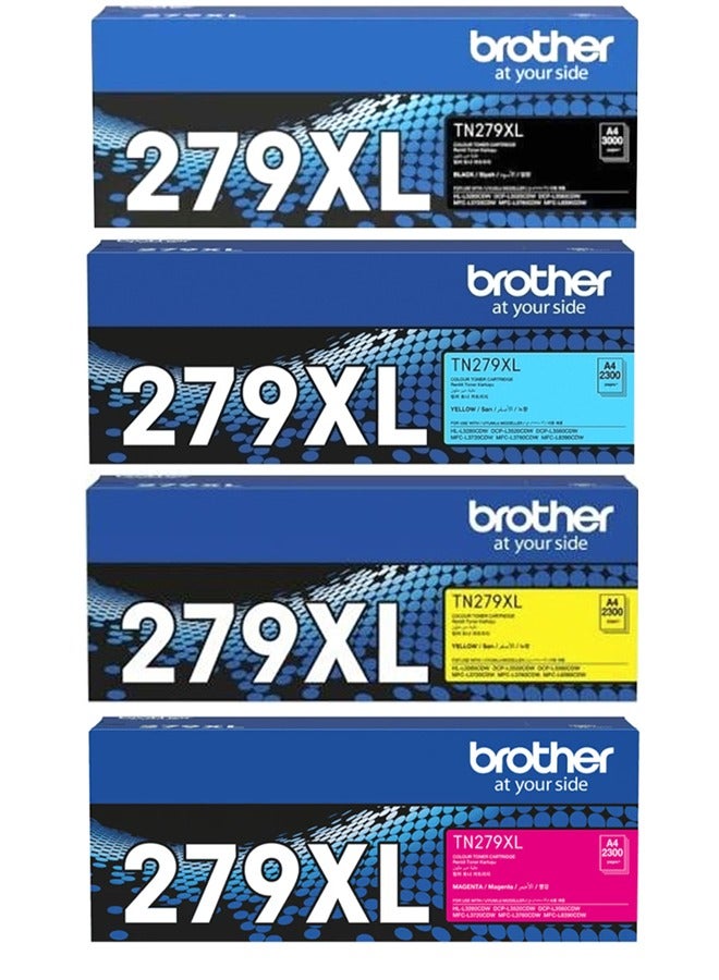 بروذر Genuine Brother TN-279XL High Capacity 4-Color Toner set for for HL-L3280CDW, DCP-L3520CDW, DCP-L3560CDW, MFC-L3720CDW, MFC-L3760CDW Black,Cyan,Magenta,Yellow  - Image 1