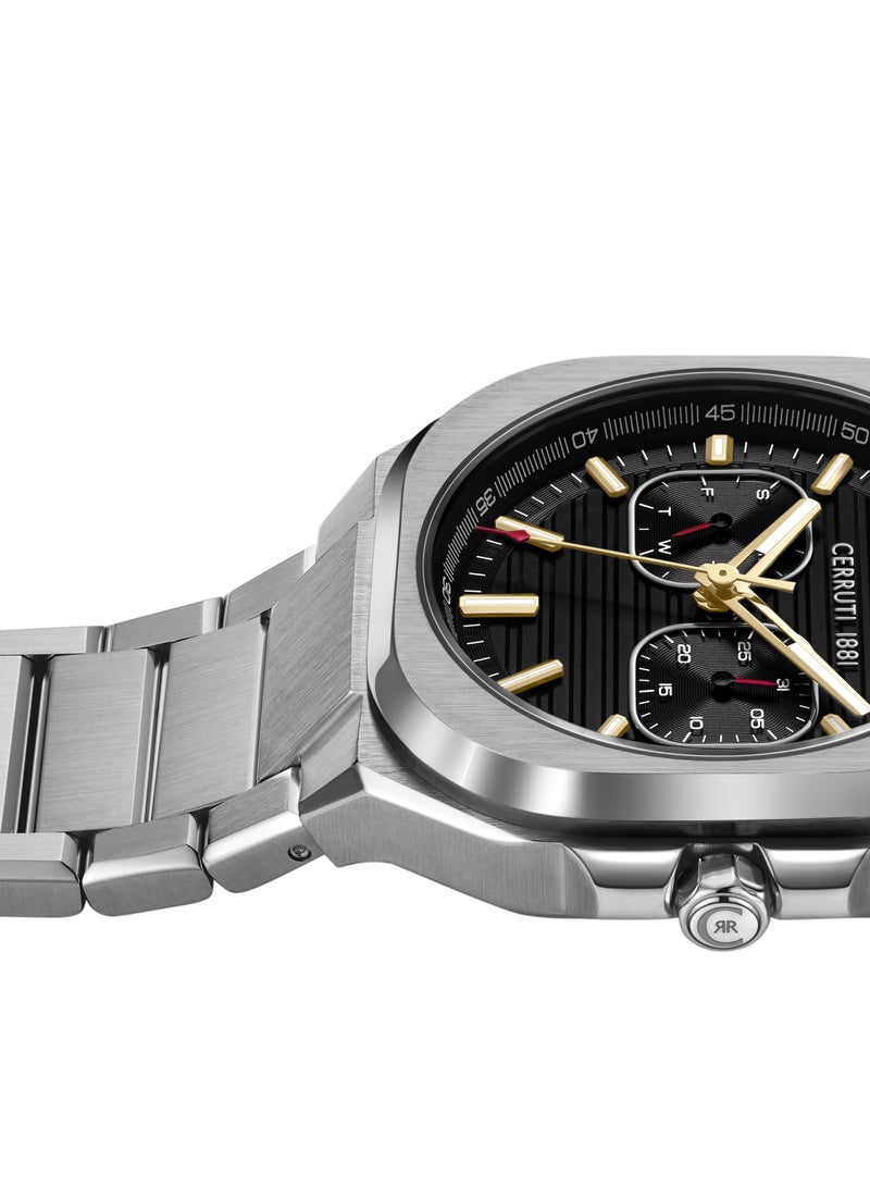 CERRUTI 1881 Men's Leadri Multifunction Watch - Squircle Case, Black Dial, White Line Indexes  - Image 3