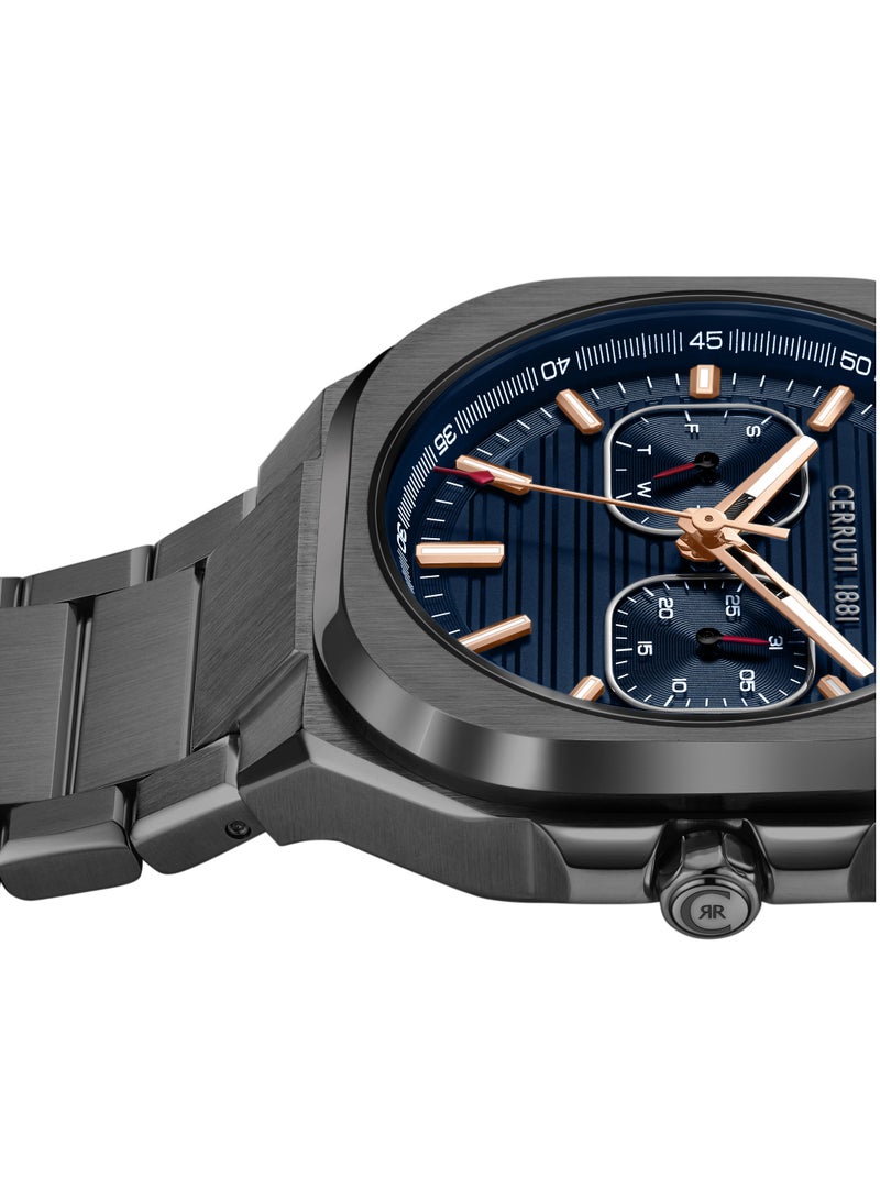 CERRUTI 1881 - Men's Leadri Multifunction Watch - Squircle Case, Blue Dial, Rose Gold Line Indices - Image 1