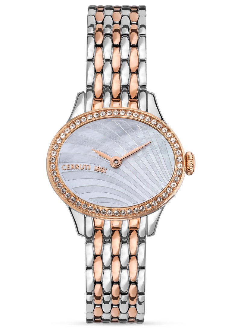 CERRUTI 1881 - Women's Nemi Analog Watch - Engraved Bezel Crystals, White Mother of Pearl Dial - Image 1