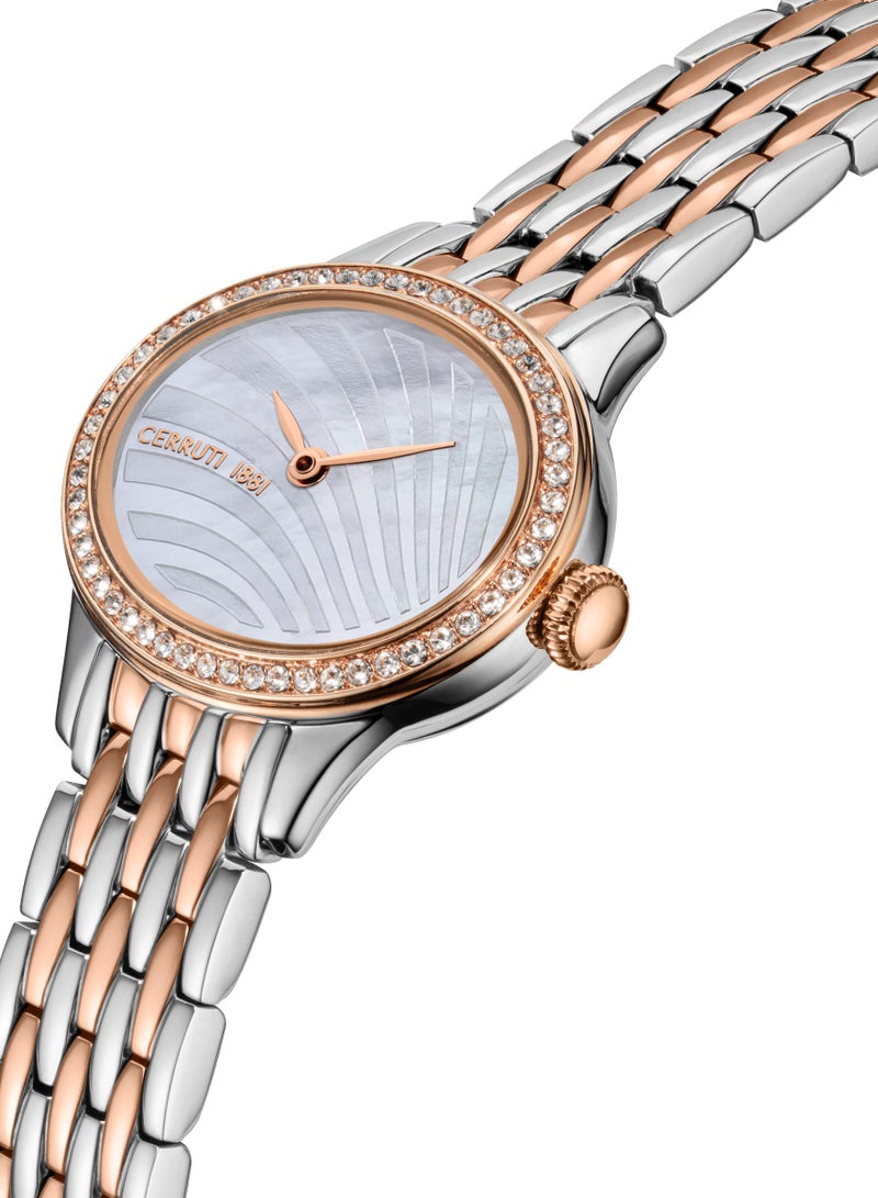 CERRUTI 1881 - Women's Nemi Analog Watch - Engraved Bezel Crystals, White Mother of Pearl Dial - Image 1
