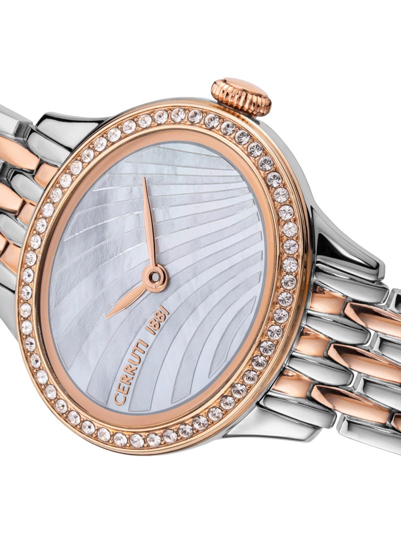 CERRUTI 1881 - Women's Nemi Analog Watch - Engraved Bezel Crystals, White Mother of Pearl Dial - Image 1
