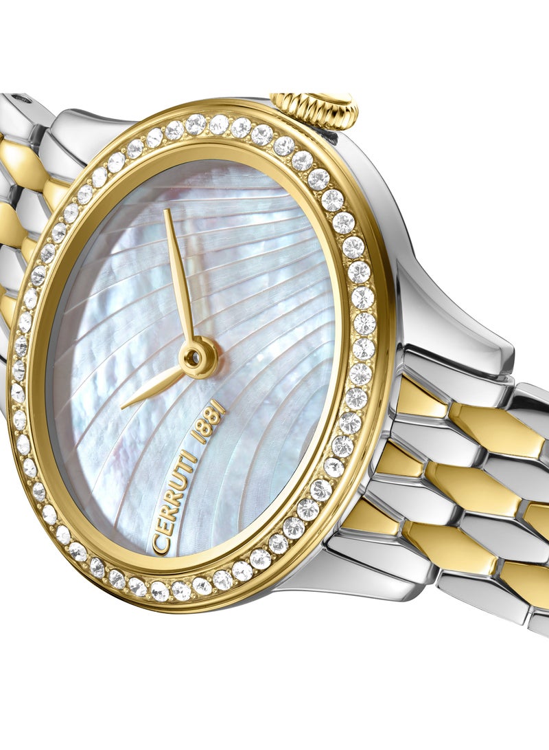 CERRUTI 1881 Women's Nemi Analog Watch - Engraved Bezel Crystals, Beige Mother of Pearl Dial  - Image 3